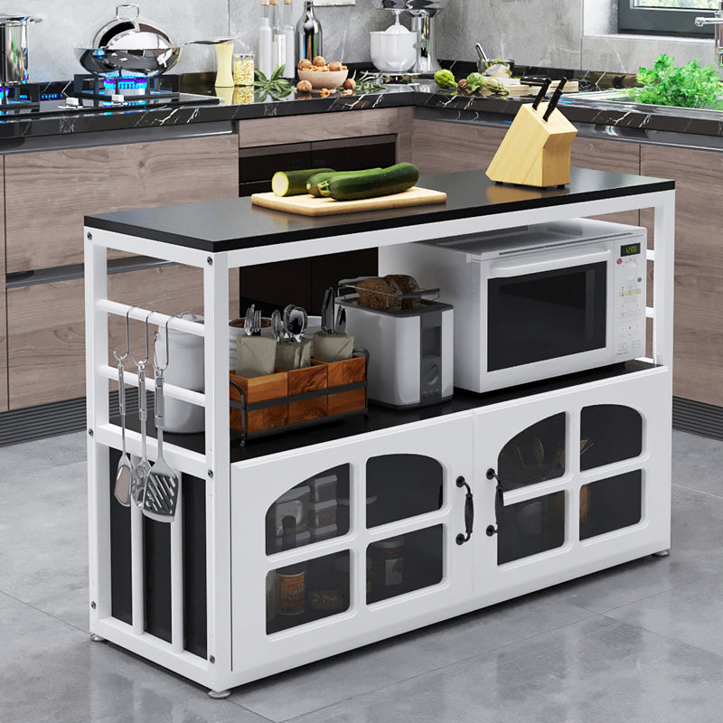 Black and White Kitchen Cart Metal and Wood Kitchen Island with Storage Cabinets Clearhalo 'furn' 'furn_kitchen_islands_carts' 'Furniture' 'Kitchen & Dining Furniture' 'Kitchen Islands & Carts' 'kitchen_islands_carts' 6198296