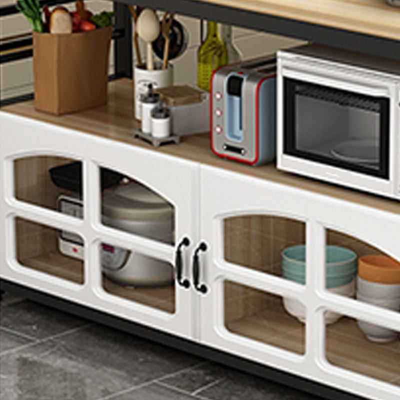 Black and White Kitchen Cart Metal and Wood Kitchen Island with Storage Cabinets Clearhalo 'furn' 'furn_kitchen_islands_carts' 'Furniture' 'Kitchen & Dining Furniture' 'Kitchen Islands & Carts' 'kitchen_islands_carts' 6198298