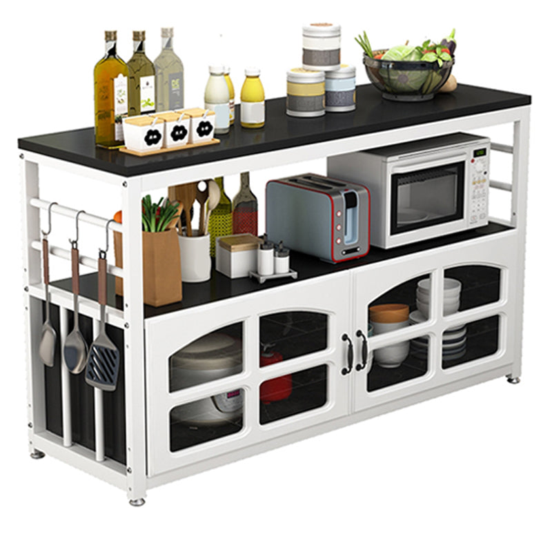 Black and White Kitchen Cart Metal and Wood Kitchen Island with Storage Cabinets Clearhalo 'furn' 'furn_kitchen_islands_carts' 'Furniture' 'Kitchen & Dining Furniture' 'Kitchen Islands & Carts' 'kitchen_islands_carts' 6198300