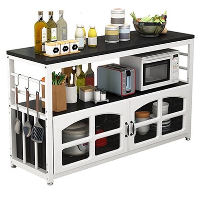 Black and White Kitchen Cart Metal and Wood Kitchen Island with Storage Cabinets Clearhalo 'furn' 'furn_kitchen_islands_carts' 'Furniture' 'Kitchen & Dining Furniture' 'Kitchen Islands & Carts' 'kitchen_islands_carts' 6198300