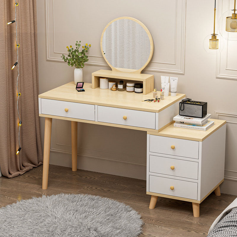 Mesa de tocador de madera y metal con acento de taburete 5/6 cajones de maquillaje