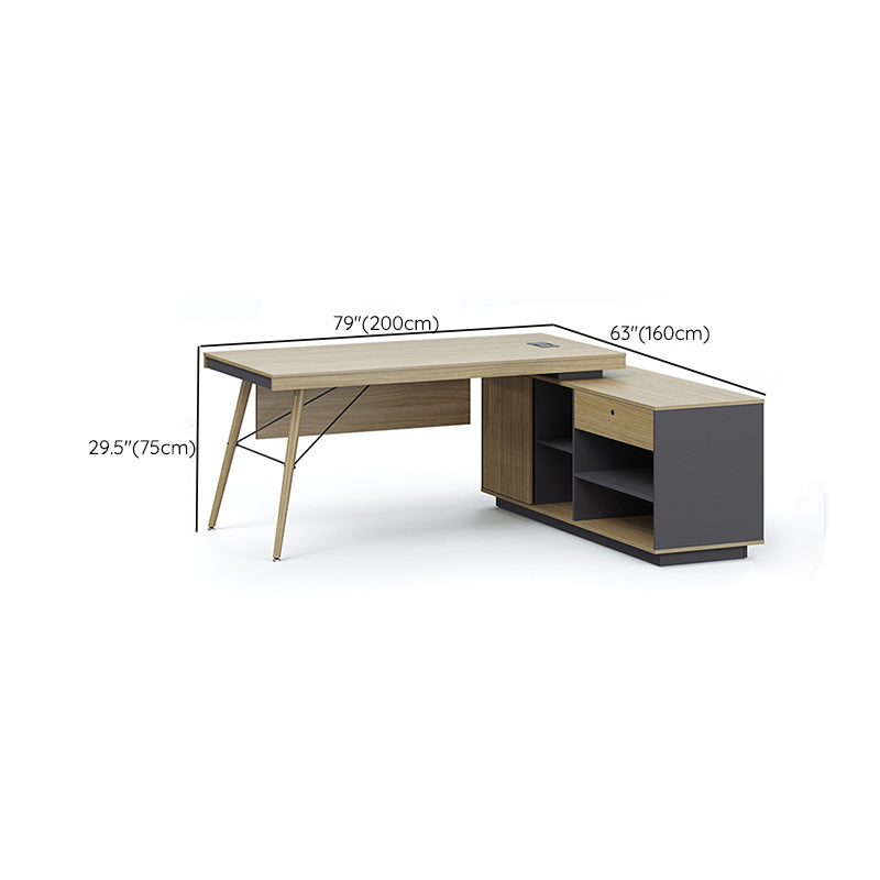 Wooden Writing Desk Natural L-Shape with Drawer Executive Desk Cable Management Clearhalo 'furn' 'furn_office_desk' 'Furniture' 'Office Desks' 'Office Furniture' 'office_desk' 6200147