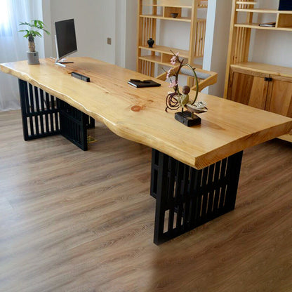 Bureau de bureau naturel et noir bureau industriel avec des jambes en métal