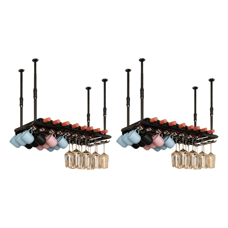 Industriële metalen wijnfles en glazen rek op hangende wijnrek set