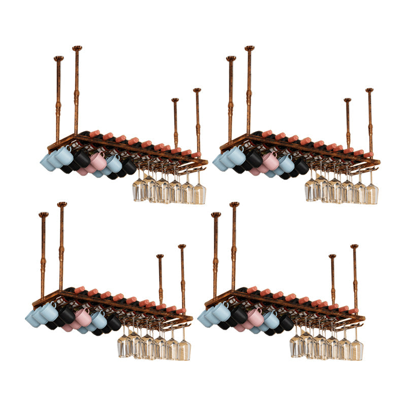 Industriële metalen wijnfles en glazen rek op hangende wijnrek set