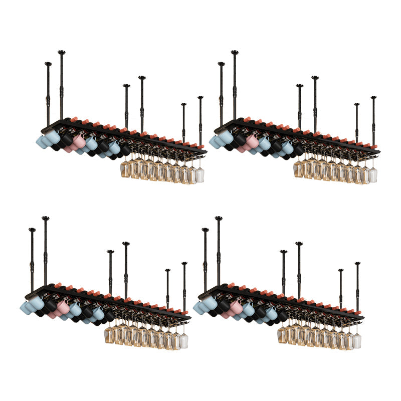 Industriële metalen wijnfles en glazen rek op hangende wijnrek set