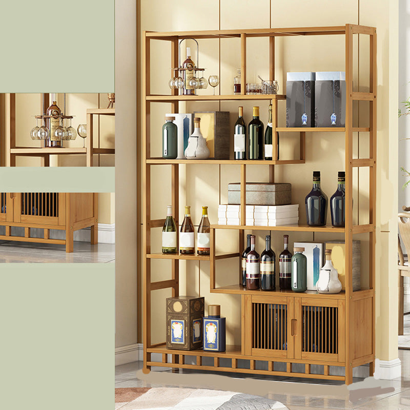 Mid-Century Modern Bottle Wine Rack Floor Solid Wood Bottle Holder Bamboo in Natural Wood