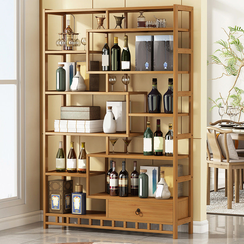 Mid-Century Modern Bottle Wine Rack Floor Solid Wood Bottle Holder Bamboo in Natural Wood