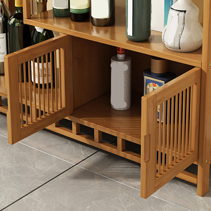 Mid-Century Modern Bottle Wine Rack Floor Solid Wood Bottle Holder Bamboo in Natural Wood