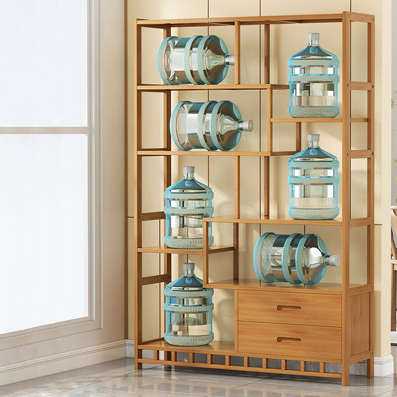 Mid-Century Modern Bottle Wine Rack Floor Solid Wood Bottle Holder Bamboo in Natural Wood