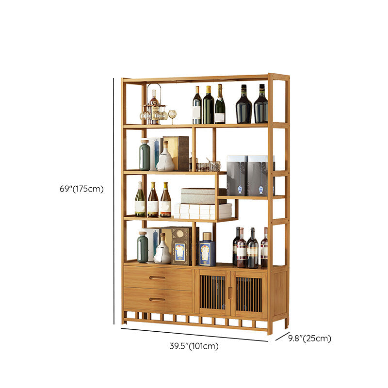 Mid-Century Modern Bottle Wine Rack Floor Solid Wood Bottle Holder Bamboo in Natural Wood