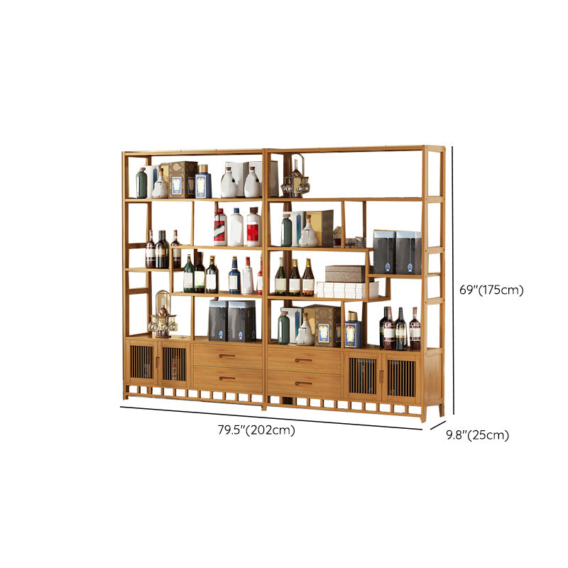 Mid-Century Modern Bottle Wine Rack Floor Solid Wood Bottle Holder Bamboo in Natural Wood