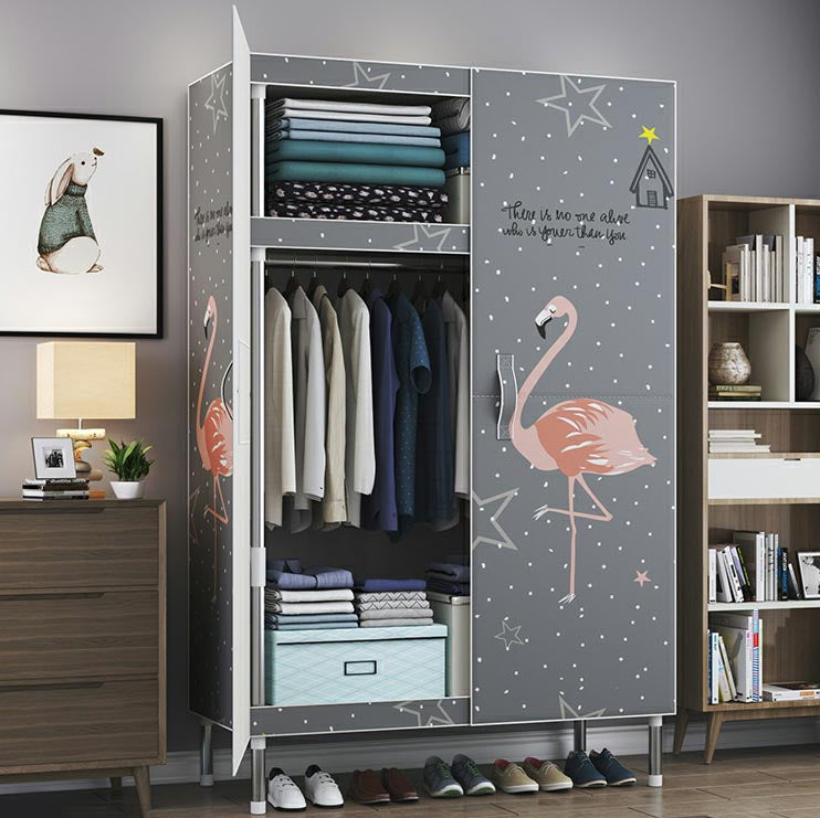 Cloth Cabinet Steel Pipe Wardrobe Cabinet, Modern 3-door Wardrobe Armoire 33"L x 69"W x 18"H Flamingo Clearhalo 'Armoires & Wardrobes' 'armoires_wardrobes' 'Bedroom Furniture' 'furn' 'furn_armoires_wardrobes' 'Furniture' 6200799