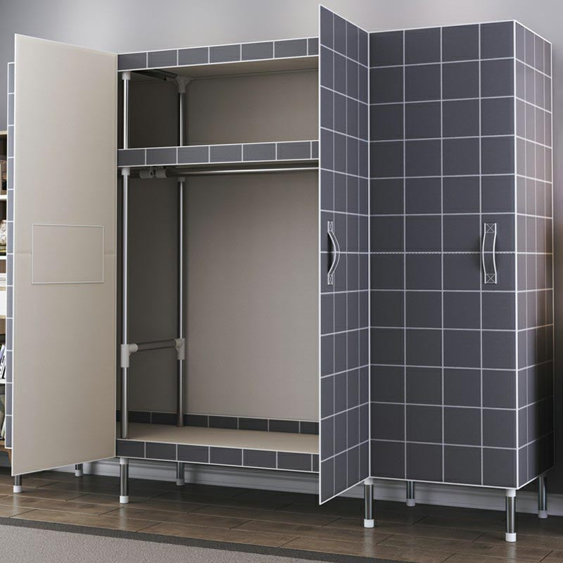 Cloth Cabinet Steel Pipe Wardrobe Cabinet, Modern 3-door Wardrobe Armoire Clearhalo 'Armoires & Wardrobes' 'armoires_wardrobes' 'Bedroom Furniture' 'furn' 'furn_armoires_wardrobes' 'Furniture' 6200800