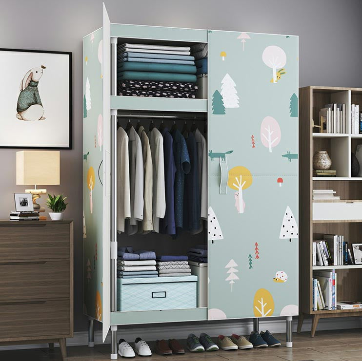 Cloth Cabinet Steel Pipe Wardrobe Cabinet, Modern 3-door Wardrobe Armoire 33"L x 69"W x 18"H Forest Clearhalo 'Armoires & Wardrobes' 'armoires_wardrobes' 'Bedroom Furniture' 'furn' 'furn_armoires_wardrobes' 'Furniture' 6200801