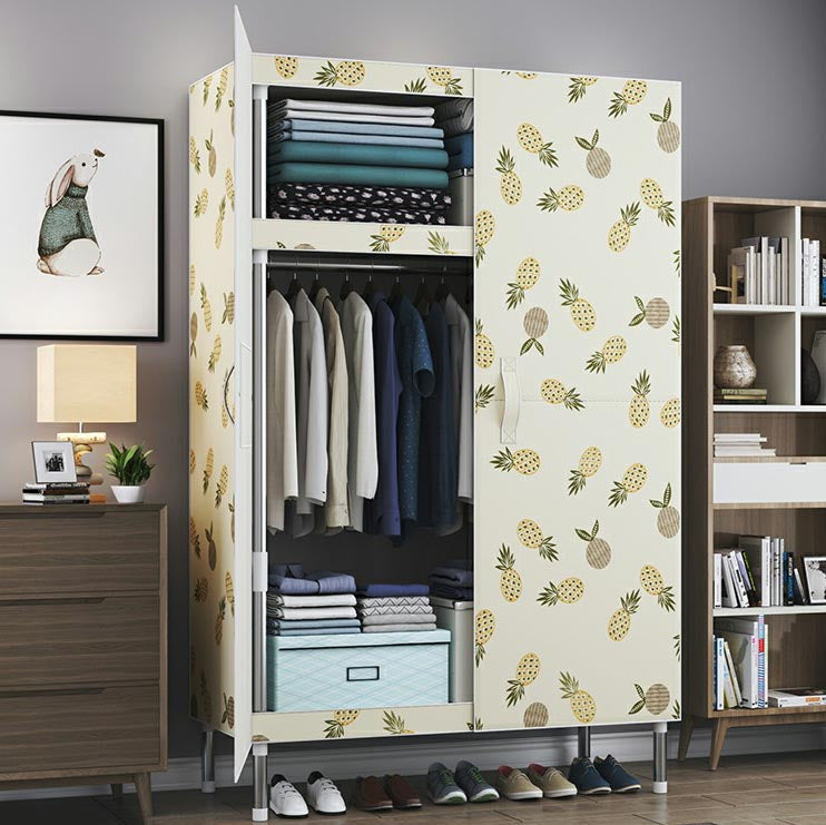 Cloth Cabinet Steel Pipe Wardrobe Cabinet, Modern 3-door Wardrobe Armoire 33"L x 69"W x 18"H Fruit Clearhalo 'Armoires & Wardrobes' 'armoires_wardrobes' 'Bedroom Furniture' 'furn' 'furn_armoires_wardrobes' 'Furniture' 6200804