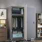 Cloth Cabinet Steel Pipe Wardrobe Cabinet, Modern 3-door Wardrobe Armoire 41"L x 69"W x 18"H Grey Clearhalo 'Armoires & Wardrobes' 'armoires_wardrobes' 'Bedroom Furniture' 'furn' 'furn_armoires_wardrobes' 'Furniture' 6200808