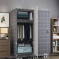 Cloth Cabinet Steel Pipe Wardrobe Cabinet, Modern 3-door Wardrobe Armoire 41"L x 69"W x 18"H Gray-White Plaid Clearhalo 'Armoires & Wardrobes' 'armoires_wardrobes' 'Bedroom Furniture' 'furn' 'furn_armoires_wardrobes' 'Furniture' 6200810
