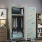 Cloth Cabinet Steel Pipe Wardrobe Cabinet, Modern 3-door Wardrobe Armoire 41"L x 69"W x 18"H Flower Clearhalo 'Armoires & Wardrobes' 'armoires_wardrobes' 'Bedroom Furniture' 'furn' 'furn_armoires_wardrobes' 'Furniture' 6200812