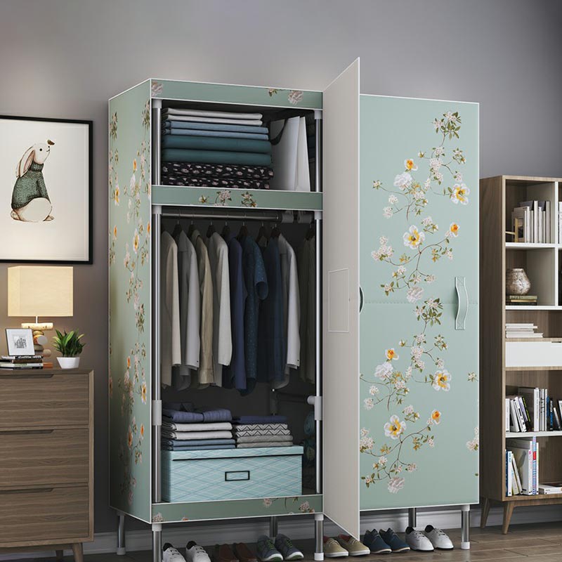 Cloth Cabinet Steel Pipe Wardrobe Cabinet, Modern 3-door Wardrobe Armoire 41"L x 69"W x 18"H Flower Clearhalo 'Armoires & Wardrobes' 'armoires_wardrobes' 'Bedroom Furniture' 'furn' 'furn_armoires_wardrobes' 'Furniture' 6200812