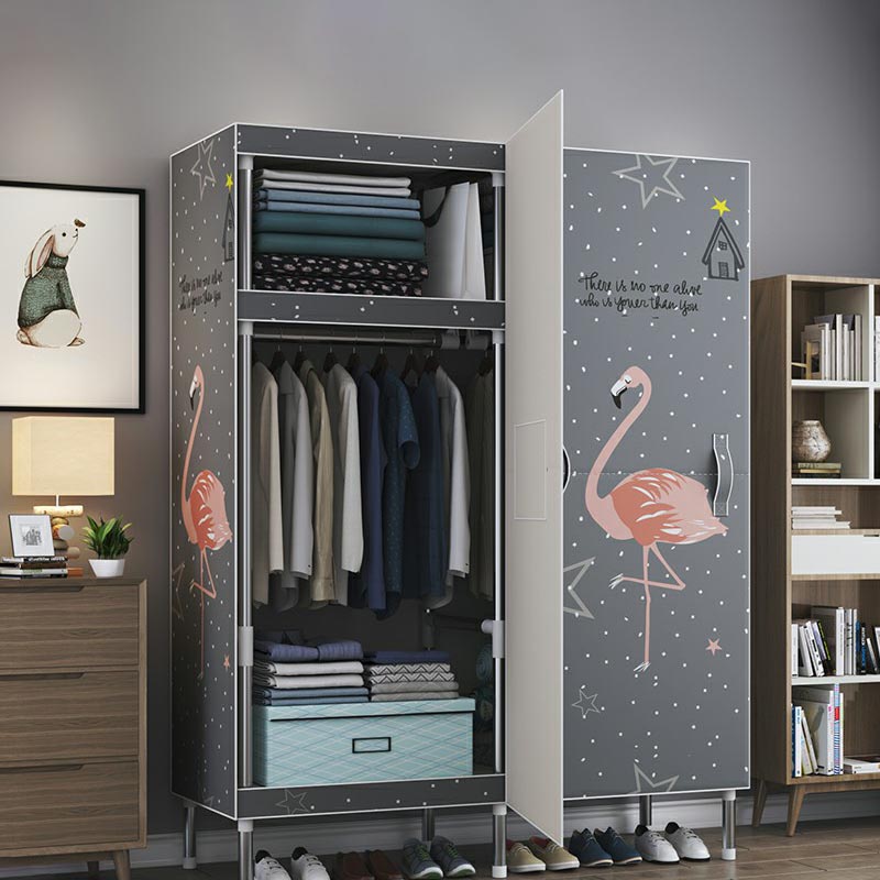 Cloth Cabinet Steel Pipe Wardrobe Cabinet, Modern 3-door Wardrobe Armoire 41"L x 69"W x 18"H Flamingo Clearhalo 'Armoires & Wardrobes' 'armoires_wardrobes' 'Bedroom Furniture' 'furn' 'furn_armoires_wardrobes' 'Furniture' 6200814