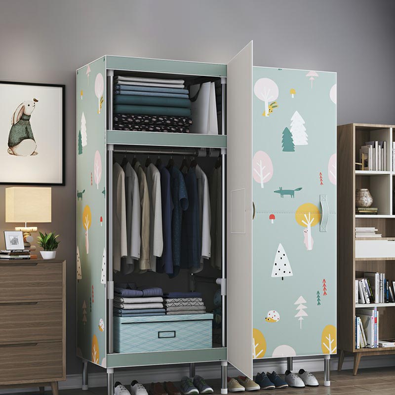 Cloth Cabinet Steel Pipe Wardrobe Cabinet, Modern 3-door Wardrobe Armoire 41"L x 69"W x 18"H Forest Clearhalo 'Armoires & Wardrobes' 'armoires_wardrobes' 'Bedroom Furniture' 'furn' 'furn_armoires_wardrobes' 'Furniture' 6200815