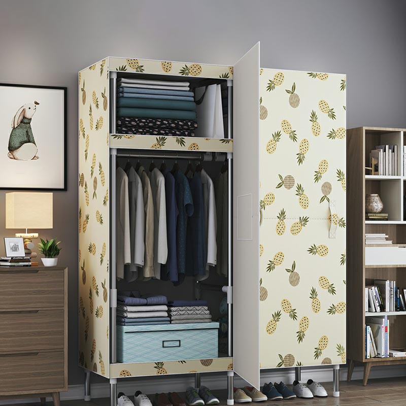 Cloth Cabinet Steel Pipe Wardrobe Cabinet, Modern 3-door Wardrobe Armoire 41"L x 69"W x 18"H Fruit Clearhalo 'Armoires & Wardrobes' 'armoires_wardrobes' 'Bedroom Furniture' 'furn' 'furn_armoires_wardrobes' 'Furniture' 6200818