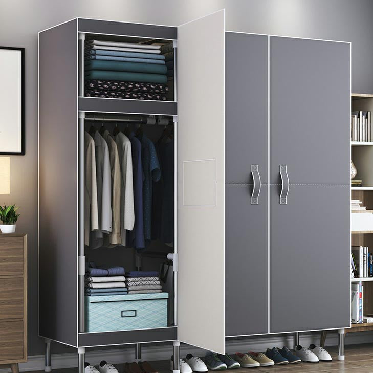 Cloth Cabinet Steel Pipe Wardrobe Cabinet, Modern 3-door Wardrobe Armoire 50"L x 69"W x 18"H Grey Clearhalo 'Armoires & Wardrobes' 'armoires_wardrobes' 'Bedroom Furniture' 'furn' 'furn_armoires_wardrobes' 'Furniture' 6200820