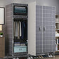 Cloth Cabinet Steel Pipe Wardrobe Cabinet, Modern 3-door Wardrobe Armoire 50"L x 69"W x 18"H Gray-White Plaid Clearhalo 'Armoires & Wardrobes' 'armoires_wardrobes' 'Bedroom Furniture' 'furn' 'furn_armoires_wardrobes' 'Furniture' 6200821