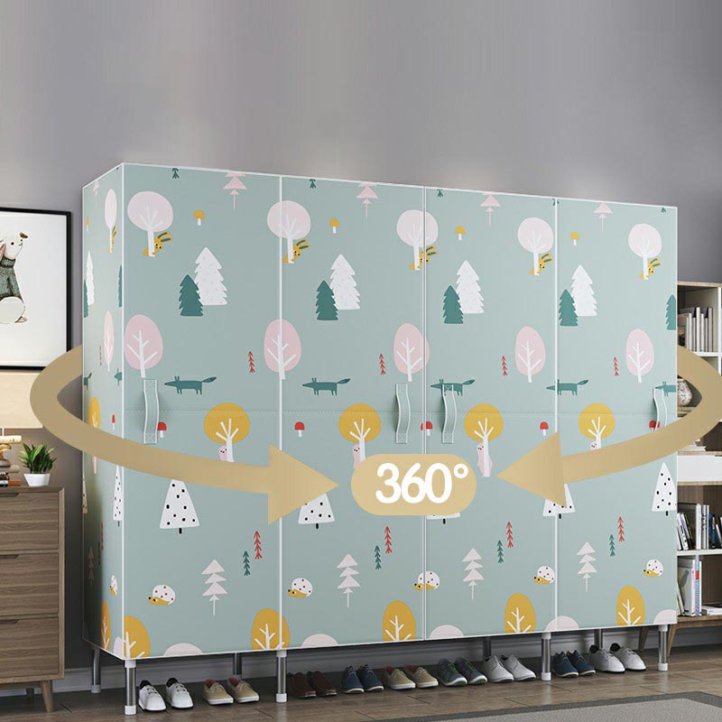 Cloth Cabinet Steel Pipe Wardrobe Cabinet, Modern 3-door Wardrobe Armoire Clearhalo 'Armoires & Wardrobes' 'armoires_wardrobes' 'Bedroom Furniture' 'furn' 'furn_armoires_wardrobes' 'Furniture' 6200822