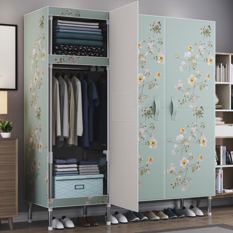 Cloth Cabinet Steel Pipe Wardrobe Cabinet, Modern 3-door Wardrobe Armoire 50"L x 69"W x 18"H Flower Clearhalo 'Armoires & Wardrobes' 'armoires_wardrobes' 'Bedroom Furniture' 'furn' 'furn_armoires_wardrobes' 'Furniture' 6200823