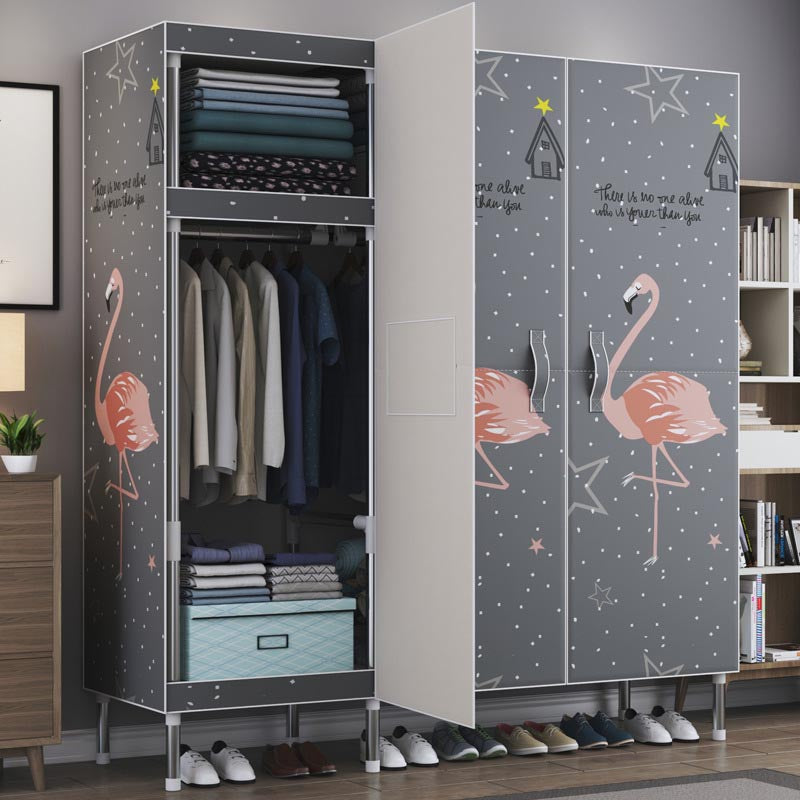 Cloth Cabinet Steel Pipe Wardrobe Cabinet, Modern 3-door Wardrobe Armoire 50"L x 69"W x 18"H Flamingo Clearhalo 'Armoires & Wardrobes' 'armoires_wardrobes' 'Bedroom Furniture' 'furn' 'furn_armoires_wardrobes' 'Furniture' 6200824