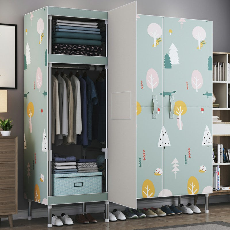 Cloth Cabinet Steel Pipe Wardrobe Cabinet, Modern 3-door Wardrobe Armoire 50"L x 69"W x 18"H Forest Clearhalo 'Armoires & Wardrobes' 'armoires_wardrobes' 'Bedroom Furniture' 'furn' 'furn_armoires_wardrobes' 'Furniture' 6200825