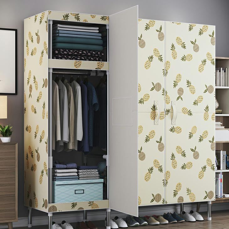 Cloth Cabinet Steel Pipe Wardrobe Cabinet, Modern 3-door Wardrobe Armoire 50"L x 69"W x 18"H Fruit Clearhalo 'Armoires & Wardrobes' 'armoires_wardrobes' 'Bedroom Furniture' 'furn' 'furn_armoires_wardrobes' 'Furniture' 6200826