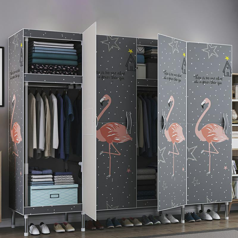 Cloth Cabinet Steel Pipe Wardrobe Cabinet, Modern 3-door Wardrobe Armoire 65"L x 69"W x 18"H Flamingo Clearhalo 'Armoires & Wardrobes' 'armoires_wardrobes' 'Bedroom Furniture' 'furn' 'furn_armoires_wardrobes' 'Furniture' 6200828
