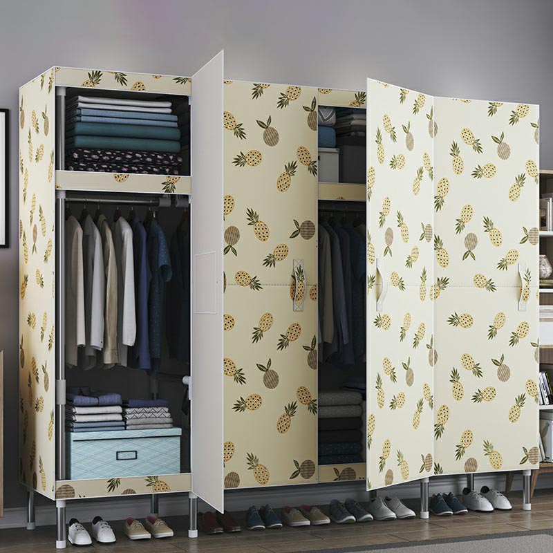 Cloth Cabinet Steel Pipe Wardrobe Cabinet, Modern 3-door Wardrobe Armoire 65"L x 69"W x 18"H Fruit Clearhalo 'Armoires & Wardrobes' 'armoires_wardrobes' 'Bedroom Furniture' 'furn' 'furn_armoires_wardrobes' 'Furniture' 6200830