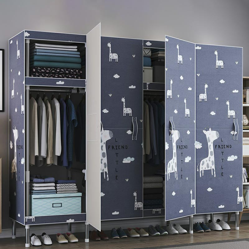 Cloth Cabinet Steel Pipe Wardrobe Cabinet, Modern 3-door Wardrobe Armoire 65"L x 69"W x 18"H Animal Clearhalo 'Armoires & Wardrobes' 'armoires_wardrobes' 'Bedroom Furniture' 'furn' 'furn_armoires_wardrobes' 'Furniture' 6200831