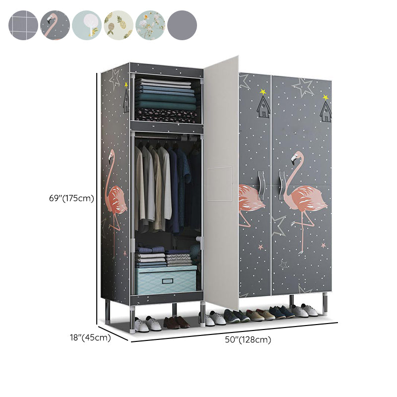 Cloth Cabinet Steel Pipe Wardrobe Cabinet, Modern 3-door Wardrobe Armoire Clearhalo 'Armoires & Wardrobes' 'armoires_wardrobes' 'Bedroom Furniture' 'furn' 'furn_armoires_wardrobes' 'Furniture' 6200832