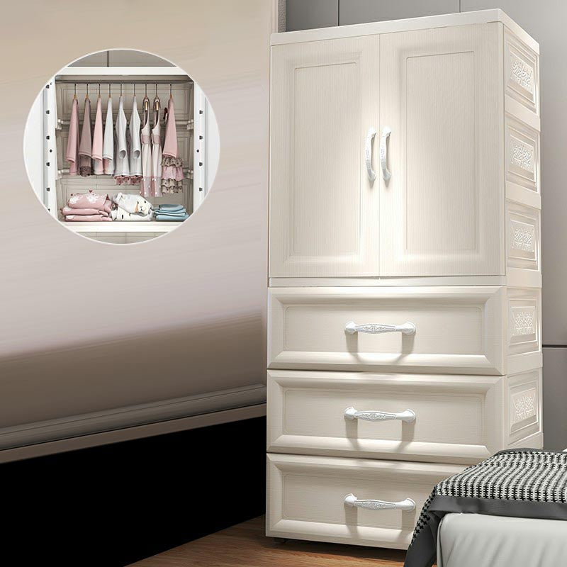Armadio moderno bianco moderno a 2 porte con cassetti del guardaroba di plastica