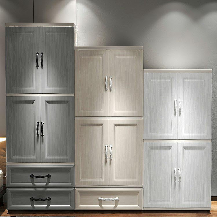 Armadio moderno bianco moderno a 2 porte con cassetti del guardaroba di plastica