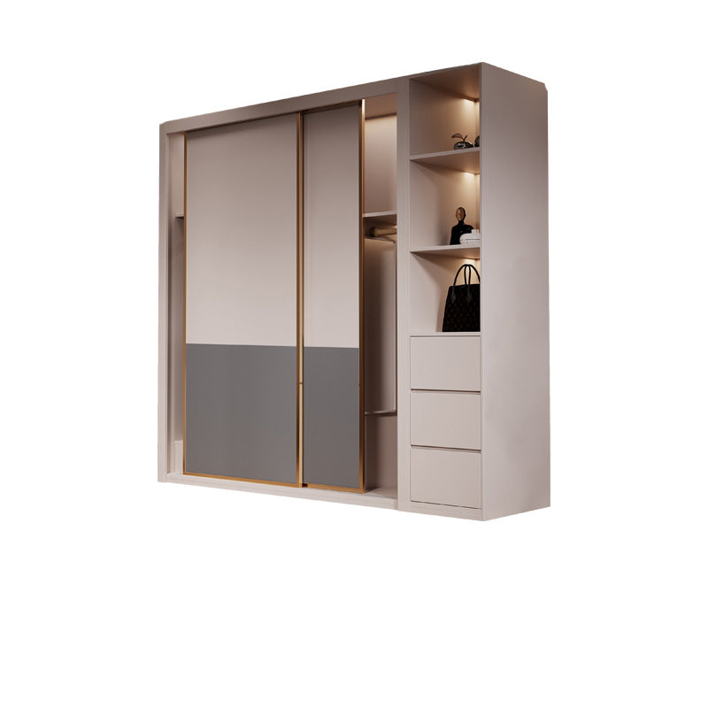 Modern Sliding Door Storage Cabinet Wooden Wardrobe Cabinet with Garment Rod 47"L x 24"W x 79"H Armoires & Sideboard Clearhalo 'Armoires & Wardrobes' 'armoires_wardrobes' 'Bedroom Furniture' 'furn' 'furn_armoires_wardrobes' 'Furniture' 6200938