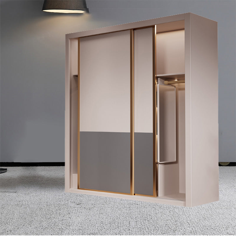 Modern Sliding Door Storage Cabinet Wooden Wardrobe Cabinet with Garment Rod Clearhalo 'Armoires & Wardrobes' 'armoires_wardrobes' 'Bedroom Furniture' 'furn' 'furn_armoires_wardrobes' 'Furniture' 6200940