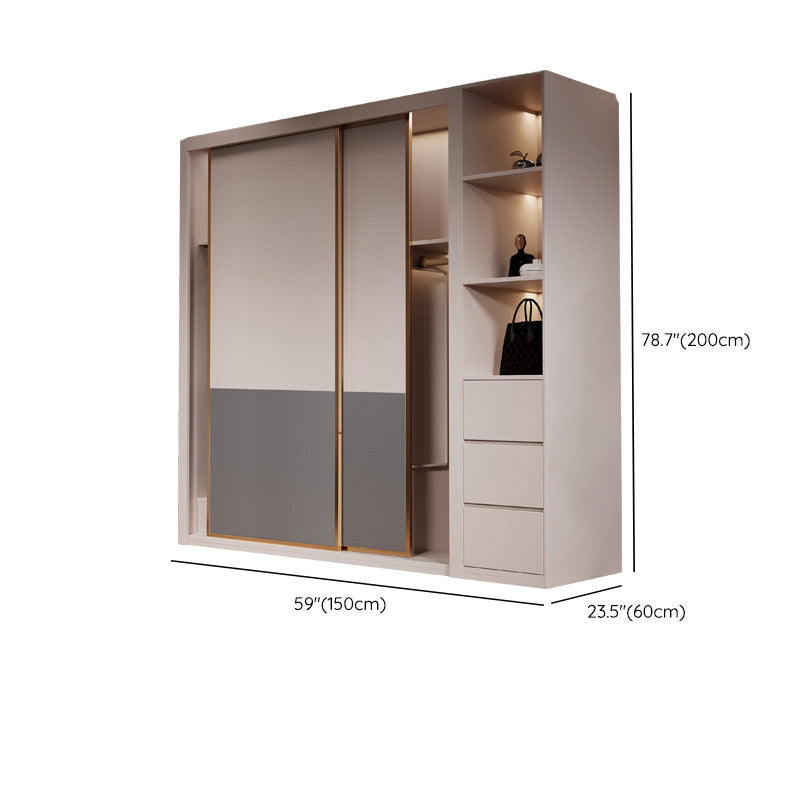 Modern Sliding Door Storage Cabinet Wooden Wardrobe Cabinet with Garment Rod Clearhalo 'Armoires & Wardrobes' 'armoires_wardrobes' 'Bedroom Furniture' 'furn' 'furn_armoires_wardrobes' 'Furniture' 6200960