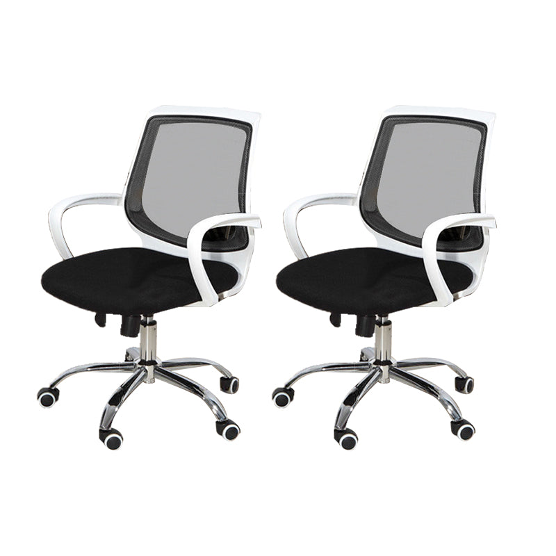 Modern Desk Chair Lumbar Support Mesh Mid-Back Office Chair in Black 2 Piece Set Clearhalo 'furn' 'furn_office_chair' 'Furniture' 'Office Chairs' 'Office Furniture' 'office_chair' 6201091
