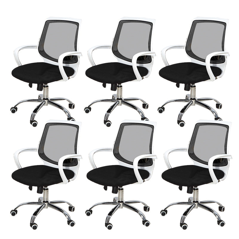 Modern Desk Chair Lumbar Support Mesh Mid-Back Office Chair in Black 6 Piece Set Clearhalo 'furn' 'furn_office_chair' 'Furniture' 'Office Chairs' 'Office Furniture' 'office_chair' 6201094