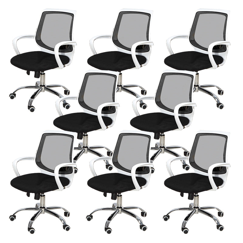 Modern Desk Chair Lumbar Support Mesh Mid-Back Office Chair in Black 8 Piece Set Clearhalo 'furn' 'furn_office_chair' 'Furniture' 'Office Chairs' 'Office Furniture' 'office_chair' 6201096