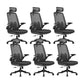 Flip-Up Armrest Chair Microfiber Desk High Back Chair Breathable Air Grid Lumbar Support Black 6 Piece Set With Headrest Clearhalo 'furn' 'furn_office_chair' 'Furniture' 'Office Chairs' 'Office Furniture' 'office_chair' 6201278