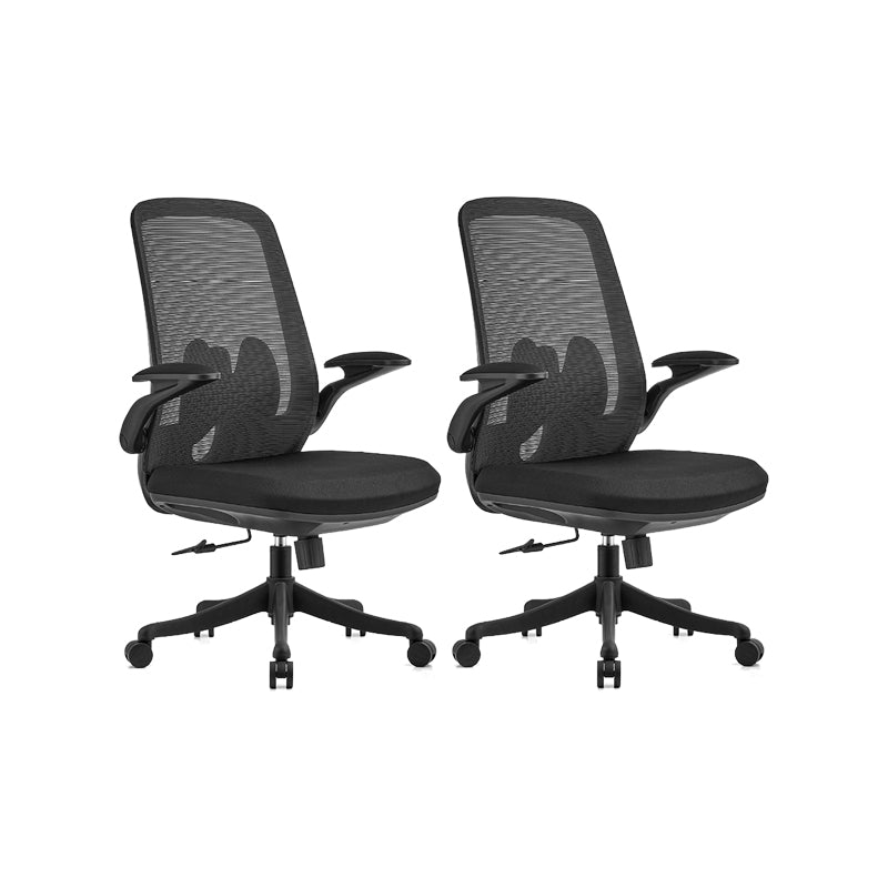 Flip-Up Armrest Chair Microfiber Desk High Back Chair Breathable Air Grid Lumbar Support Black 2 Piece Set Without Headrest Clearhalo 'furn' 'furn_office_chair' 'Furniture' 'Office Chairs' 'Office Furniture' 'office_chair' 6201283