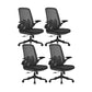 Flip-Up Armrest Chair Microfiber Desk High Back Chair Breathable Air Grid Lumbar Support Black 4 Piece Set Without Headrest Clearhalo 'furn' 'furn_office_chair' 'Furniture' 'Office Chairs' 'Office Furniture' 'office_chair' 6201284