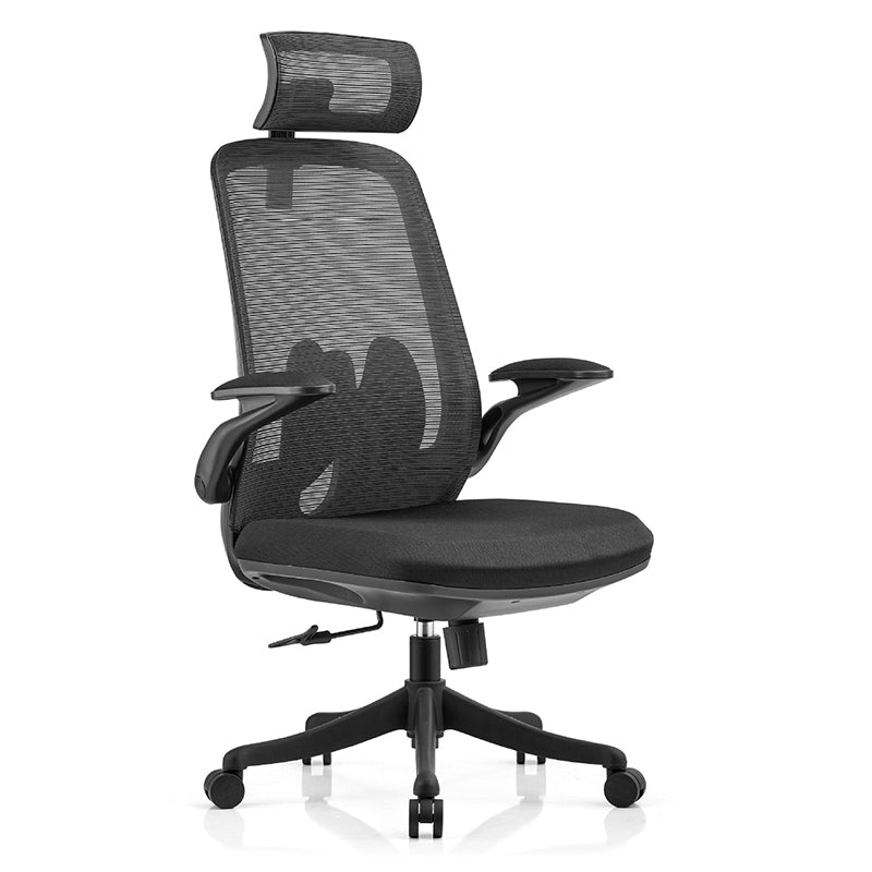 Flip-Up Armrest Chair Microfiber Desk High Back Chair Breathable Air Grid Lumbar Support Clearhalo 'furn' 'furn_office_chair' 'Furniture' 'Office Chairs' 'Office Furniture' 'office_chair' 6201285